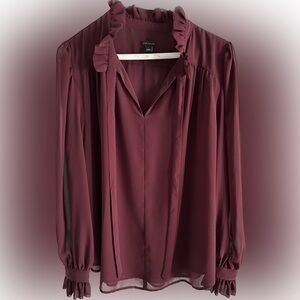 Ann Taylor RUFFLE TIE NECK BLOUSE IN MAUVE ROSE-Large